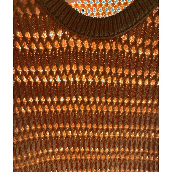ZARA Sleeveless Size L Crew Neck Open Knit Orange Sweater Vest Autumnal Layering - Picture 6 of 11